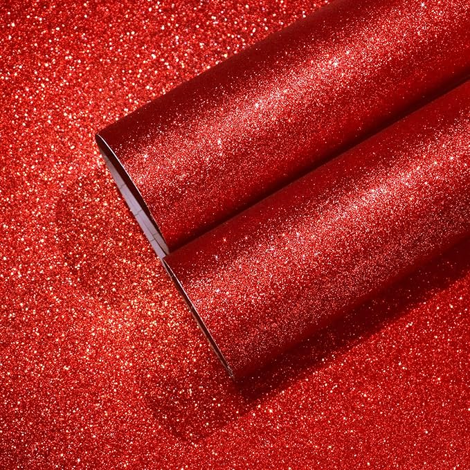 CHIHUT 15.7''x236'' Shiny Red Glitter Wallpaper Stick and Peel by CHIHUT