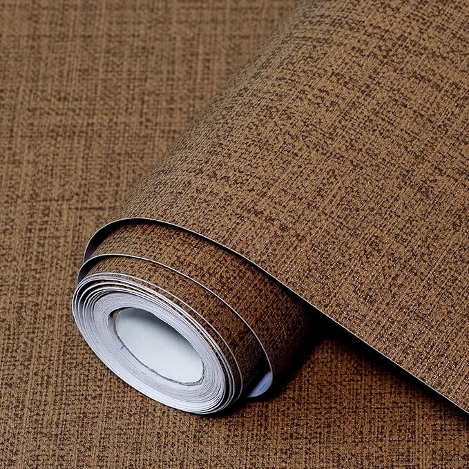 Brown Grasscloth Peel and Stick Wallpaper 17.3"x480" Faux Linen Textured by Uooar