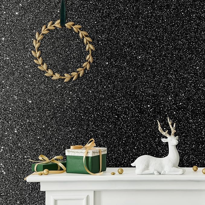 CHIHUT Glitter Black Wallpaper 15.7''x100'' Peel and Stick Wallpaper Self - Image 3