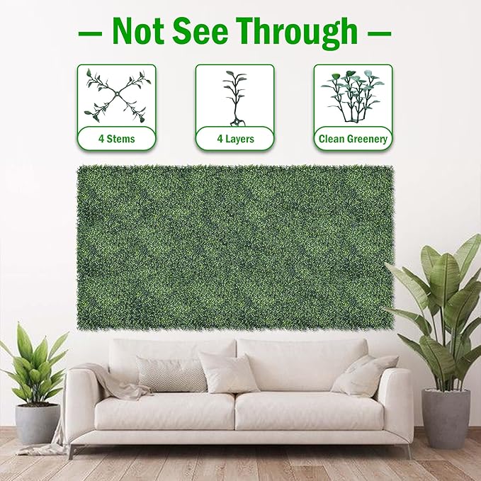 10x10Inch 12Pcs Grass Wall Panels, 4 Layers UV-Anti Boxwood Greenery Hedge - Image 3