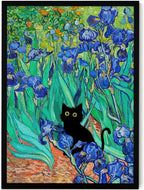 Fantasy Artists Van Gogh Irises Cat Wall Art, Framed Vintage Garden Canvas Wall by Unknown