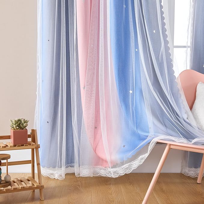 XiDi Curtains for Bedroom Decor, Rainbow PinkGreyBlue-34-54 - Image 4