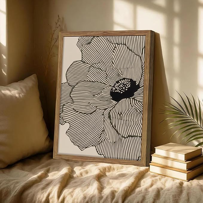 Framed Abstract Floral Wall Art, Neutral Lines Flower Canvas Wall Decor Painting - Image 8