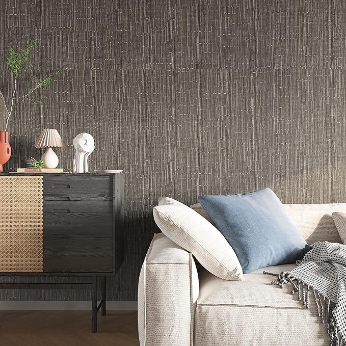 VEELIKE Truffle Brown Grasscloth Peel and Stick Wallpaper Faux Woven Grasscloth - Image 3