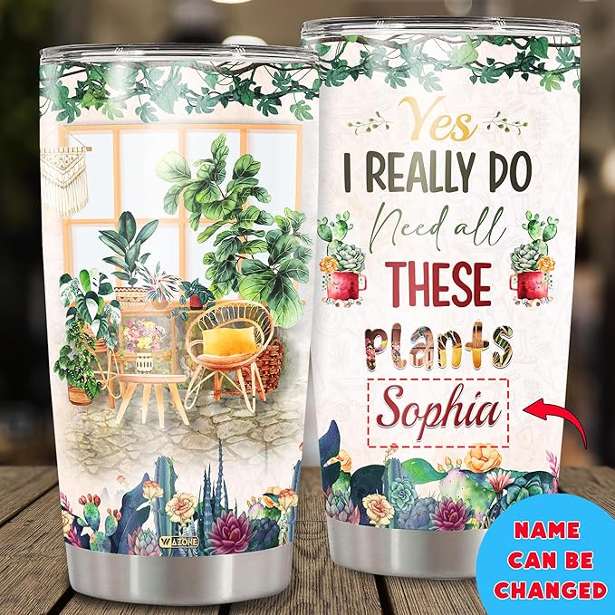 WAZONE Personalized Gardening Tumbler Yes I Really Do Need All These Plants Insulated Cup Stainless Steel Vacuum With Lid 20Oz 30Oz Travel Mug Gift Idea For Gardener Women Flower Plant Lover