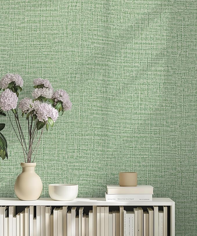 Guvana Grasscloth Peel and Stick Wallpaper Green Textured Contact Paper Modern - Image 2