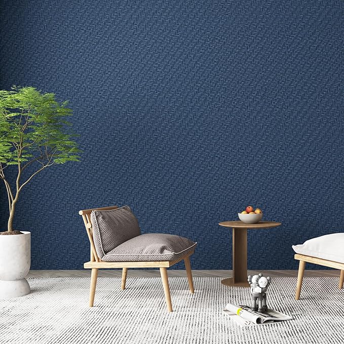 Haimin Fabric Wallpaper Textured Contact Paper Navy Blue Grasscloth Wallpaper - Image 8
