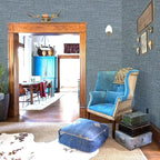 Amiya Grasscloth Wallpaper Blue Peel and Stick Faux Fabric Linen Contact Paper - Image 8
