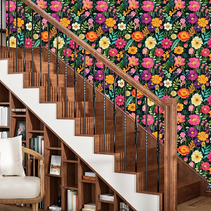 BOKEBEVE Extra Long Watercolor Colorful Floral Wallpaper Peel and Stick Green - Image 3