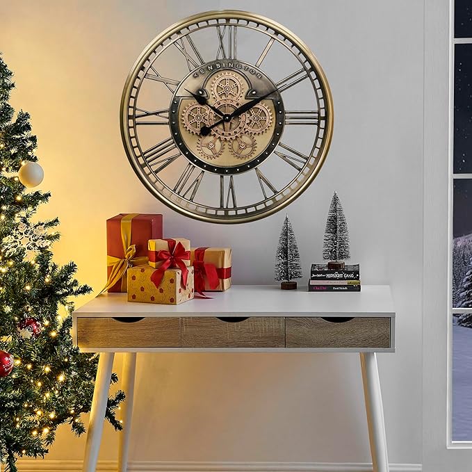 CLXEAST 28 Inch Gold Moving Gear Wall Clock - Image 7