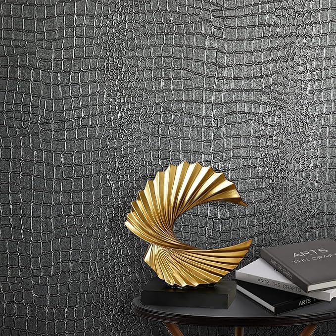 Zeeko Black Peel and Stick Wallpaper 17.3" x 590" Removable Crocodile Wallpaper by Zeeko