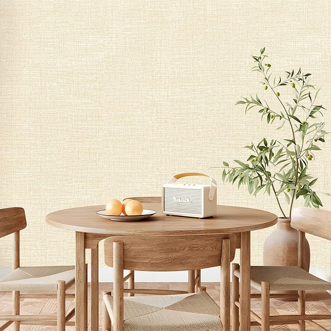 Amiya Grasscloth Cream Wallpaper 17.3"x120" Peel and Stick Beige Faux Fabric - Image 7