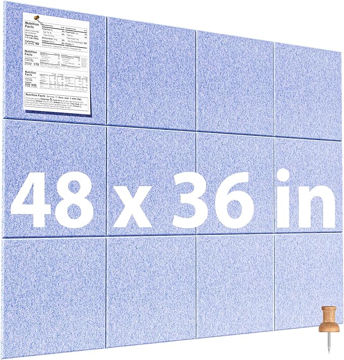 MaxGear Large Cork Board for Wall 48" x 36" Light Blue Bulletin Board, 12 Pack by MaxGear