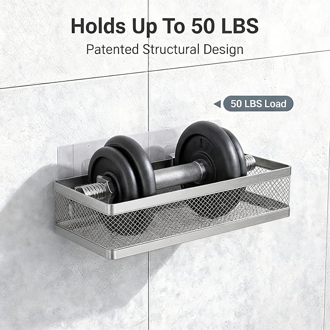 PUSDON Mesh Shower Caddy Wall Mount, Heavy Duty Adhesive Bathroom Shelf - Image 5