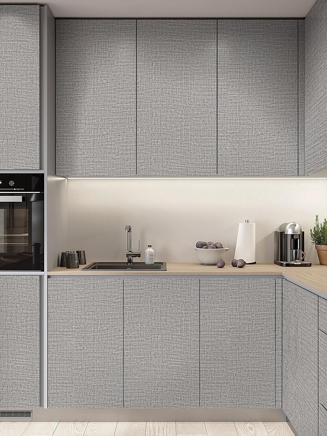 Guvana Grasscloth Peel and Stick Wallpaper Grey Textured Contact Paper Modern - Image 4