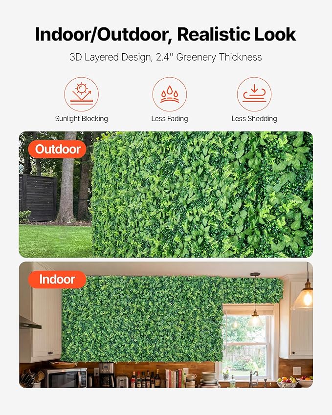 VEVOR Artificial Plant Wall, Each Panel 2 x 8 ft Artificial Boxwood Panels - Image 5