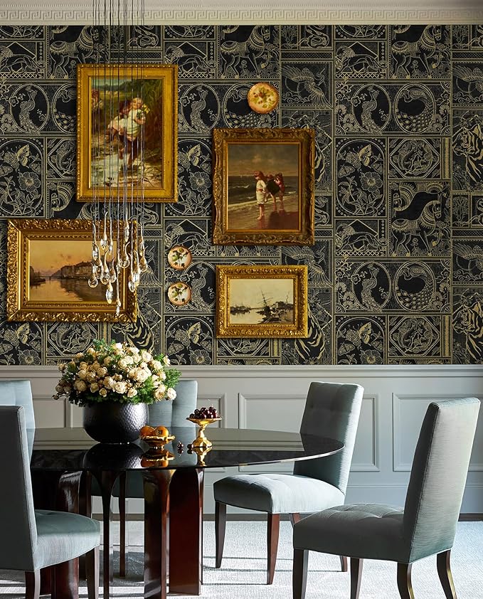 Erfoni 394"x17.7" Vintage Peel and Stick Wallpaper Black and Gold Contact Paper - Image 6
