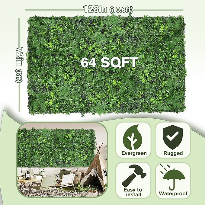 Artificial Green Boxwood Grass Wall Roll: 72"x128" UV Protected Ivy Privacy - Image 2