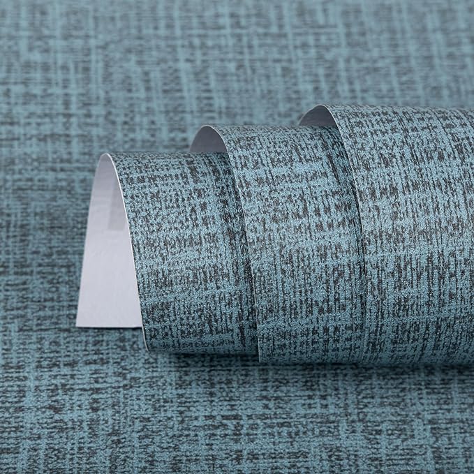 TANONE Blue Contact Paper Peel and Stick 15.8 in X 118 in, Grasscloth Wallpaper by TANONE