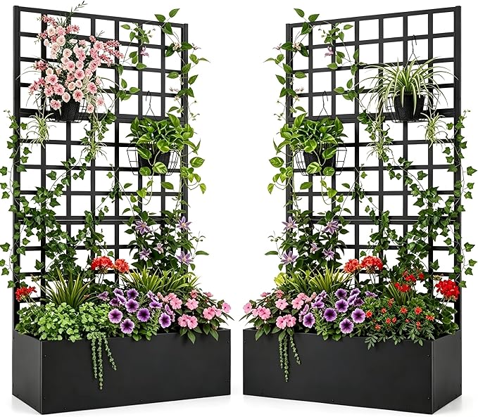 Metal Planter Box with Trellis, Planter Box Trellis with Privacy Screen and by UPHYB