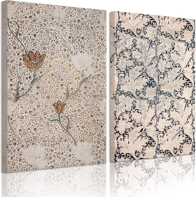 Vintage Botanical Wall Art Prints Set of 2 Antique Sketch Wall Art Decor by Unknown