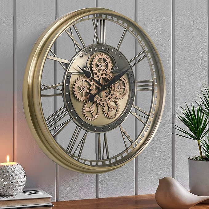 CLXEAST 28 Inch Gold Moving Gear Wall Clock - Image 2