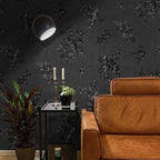 Black Peel and Stick Wallpaper 787.4inL17.3inW Silk Embossed Floral Contact - Image 5