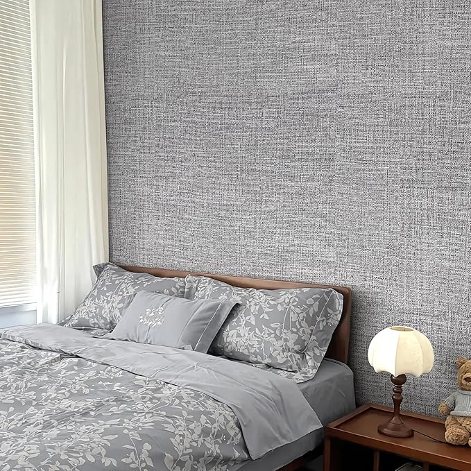 Grey Grasscloth Peel and Stick Wallpaper 17.3"x300" Faux Linen Textured Contact - Image 7