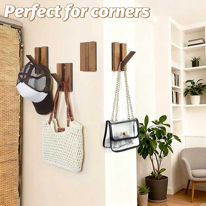 Foldable Wall Hooks 4Pack: Rustic Wooden Coat Hooks Mounted - Image 5