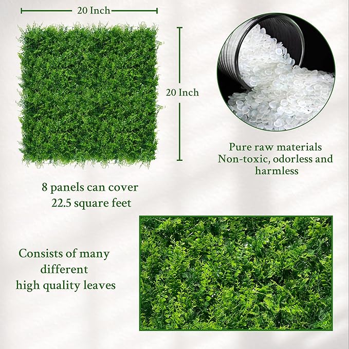 ODTORY Artificial Plants Hedge Wall Panels：20x20 Inch 8P UV-Anti Greenery - Image 2