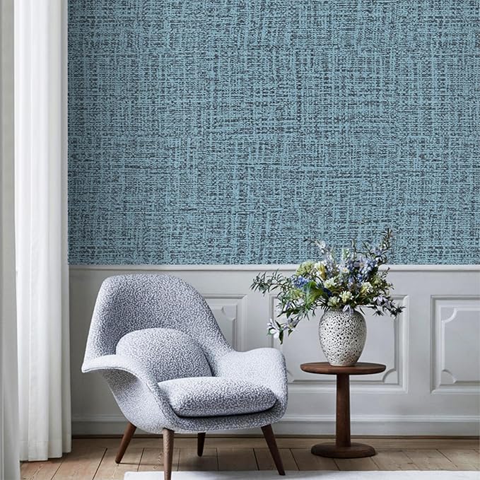 TANONE Blue Contact Paper Peel and Stick 15.8 in X 197 in, Grasscloth Wallpaper - Image 8