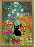 Fantasy Artists Gustav Klimt Canvas Wall Art, Framed Aesthetic Cat Floral Wall by Unknown