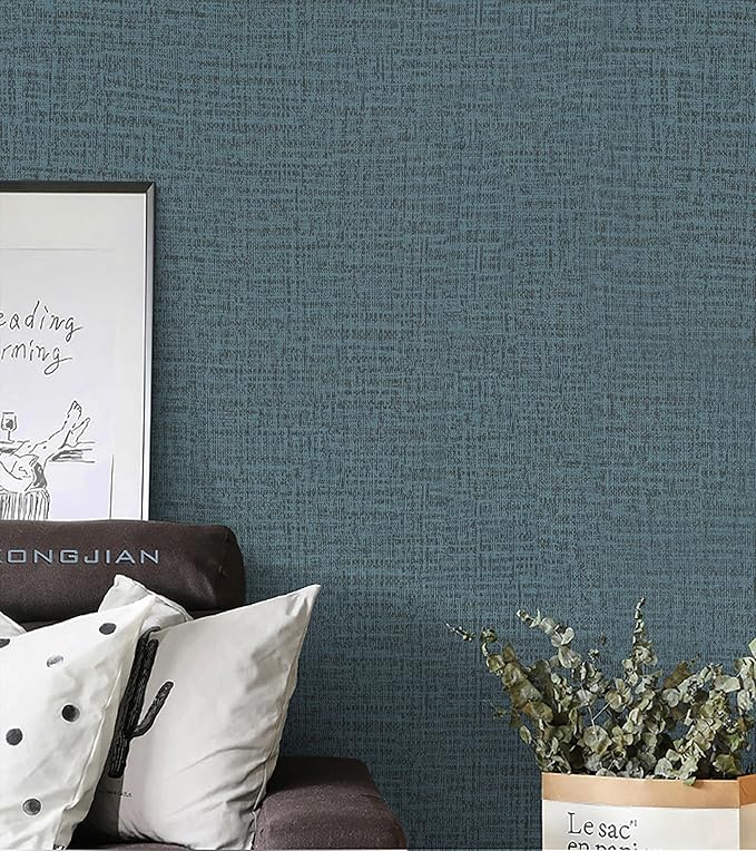 Guvana Grasscloth Peel and Stick Wallpaper Blue Textured Contact Paper Modern - Image 2