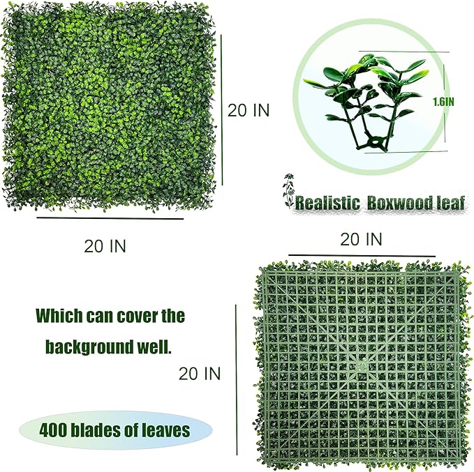 Artificial Boxwood Panels: 20"x 20" UV-Anti Faux Grass Panels - Image 2