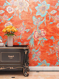 FunStick 17.5"x118" Vintage Floral Peel and Stick Wallpaper Orange Red Wall by FunStick