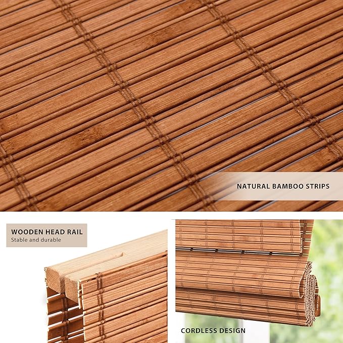 LazBlinds No Tools No Drill Cordless Bamboo Roman Shades, Light Filtering - Image 2