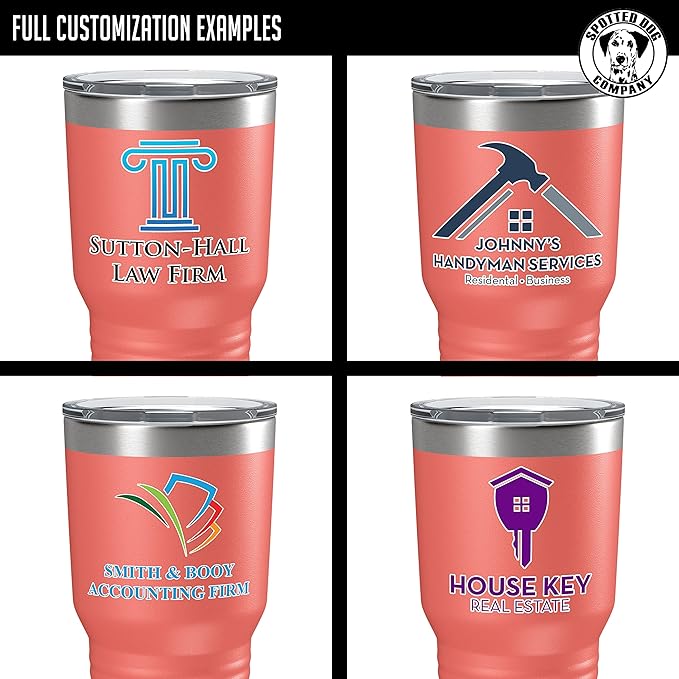 Personalized 30oz (17 Colors) Printed Insulated Stainless Steel Powder Coated Tumbler with Lid - Custom Bulk Promotional Items with your Logo - Bulk Company Small Business Party Favors (Coral)