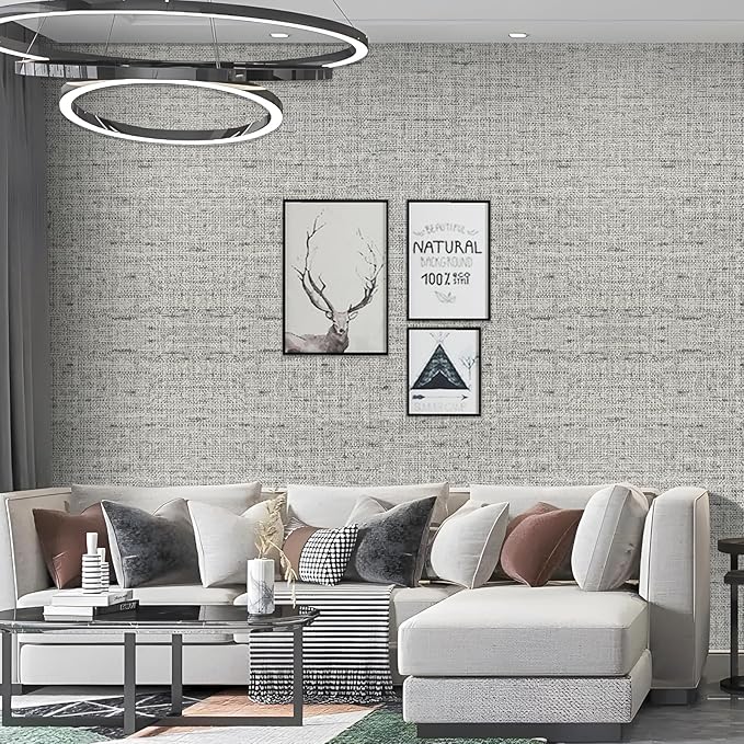 Gray Wallpaper Peel and Stick 15.75x196.85inch Contact Paper Grasscloth - Image 2