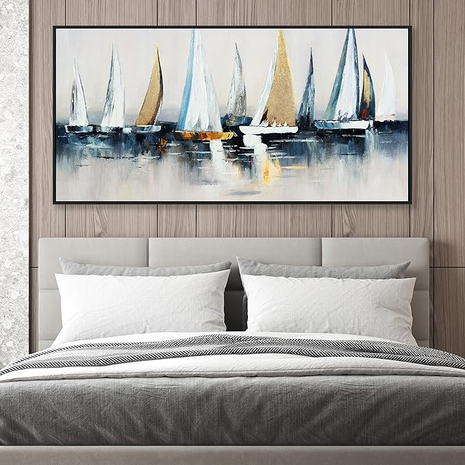 Canvas Wall Art Abstract Wall Decor Sailboat Picture Framed Artwork Modern - Image 4