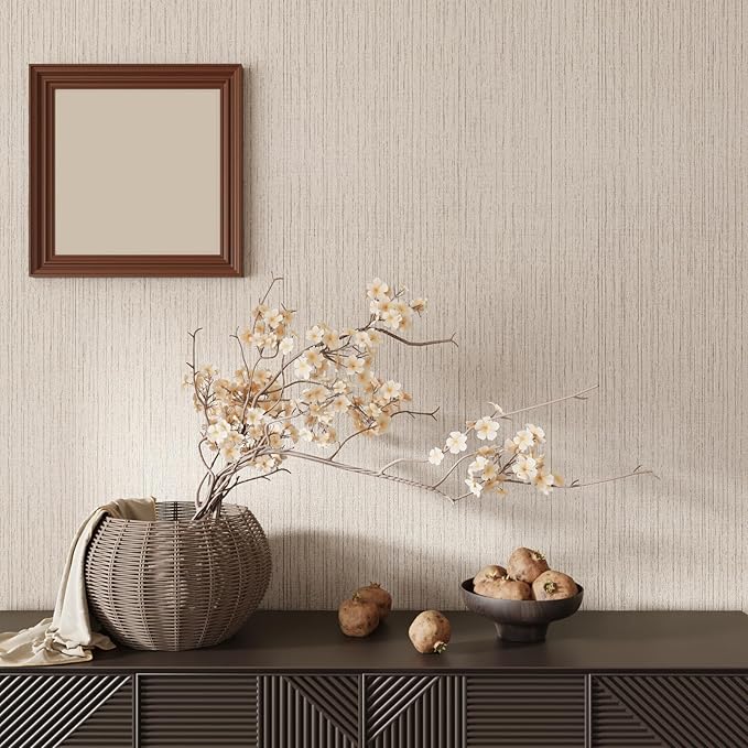 CRE8TIVE Wide 24"x118" Cream White Grasscloth Wallpaper Textured Wallpaper - Image 2