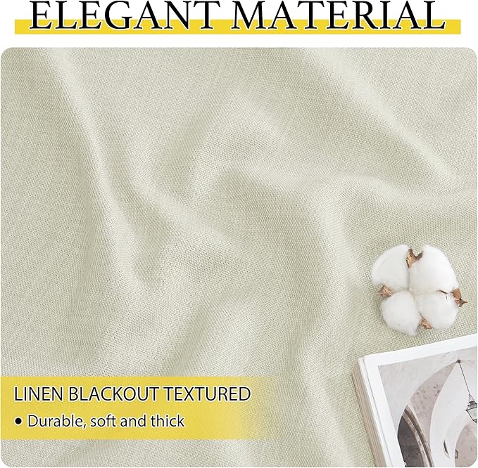 NICETOWN Natural Faux Linen Blackout Curtain Panels 24 inch Long, Thermal - Image 6