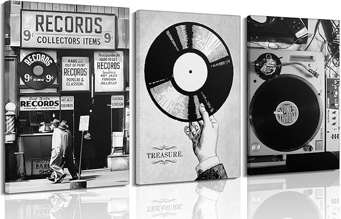 Vintage Music Canvas Wall Art Fashion Black And White Photography Preppy Vinyl by Yanertds