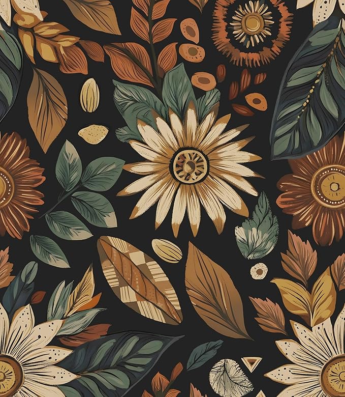 Vintage Boho Wallpaper Peel and Stick, Retro Flower Botanical Wall Paper Self by Laatse