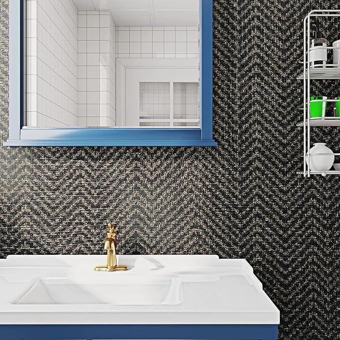 FunStick 24"x200" Black and Gold Peel and Stick Wallpaper Removable Geometric - Image 2