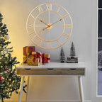 CLXEAST Champagne Gold Metal Wall Clock, Large Roman Numeral 24 Inch Wall Clocks - Image 6