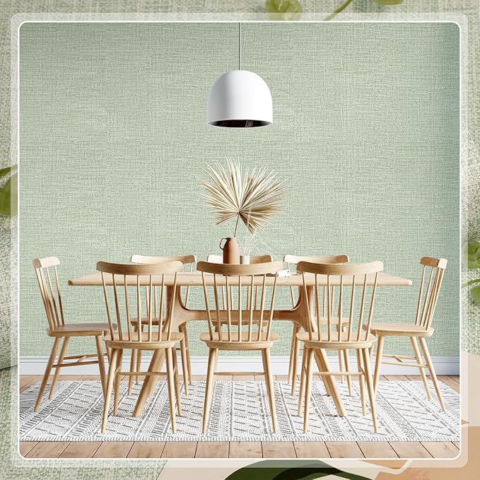 Amiya Grasscloth Wallpaper Sage Green Peel and Stick Faux Fabric Linen Contact - Image 8