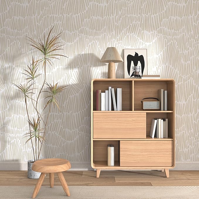 Theper Beige Wallpaper 17.3"×78.8" Modern Striped Peel and Stick Wallpaper Boho - Image 2