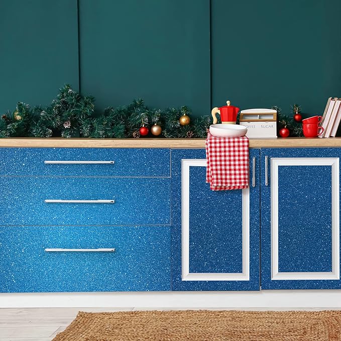 CHIHUT Sparkle Blue Glitter Wallpaper Stick and Peel 15.7''x100'' Self Adhesive - Image 3