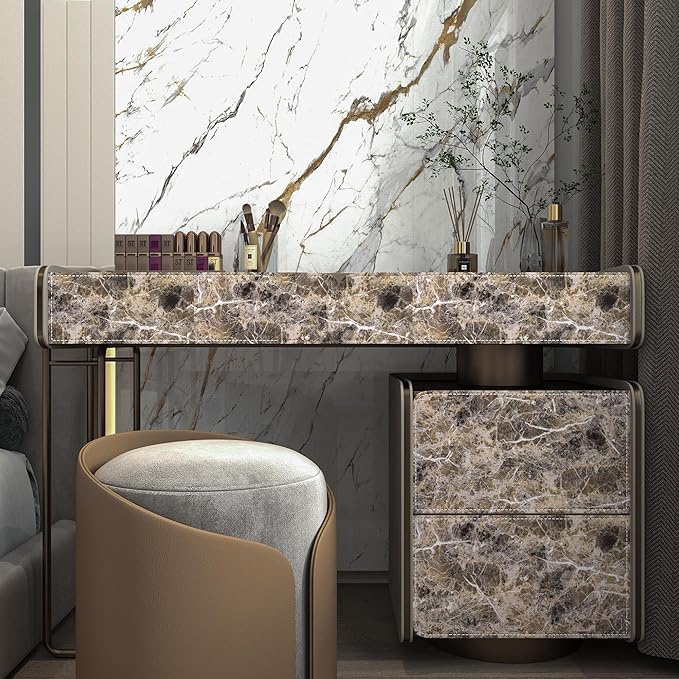 BAYYA Extra Wide Marble Granite Peel and Stick Wallpaper Brown Thicken - Image 8