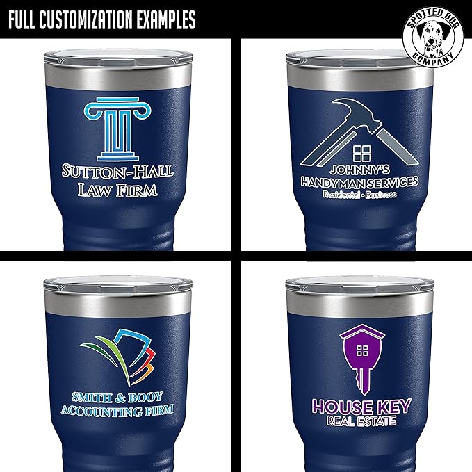 Personalized 30oz (17 Colors) Printed Insulated Stainless Steel Powder Coated Tumbler with Lid - Custom Bulk Promotional Items with your Logo - Bulk Company Small Business Party Favors (Navy Blue)